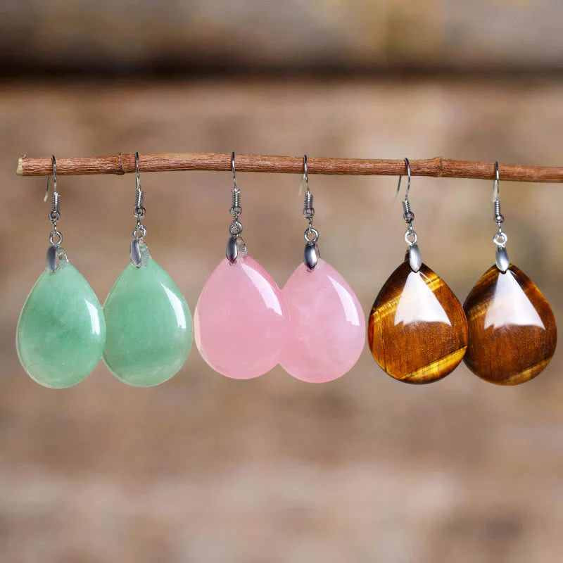Green Aventurine Healing Drop Earrings with Pink Crystal & Tiger Eye - Image 5