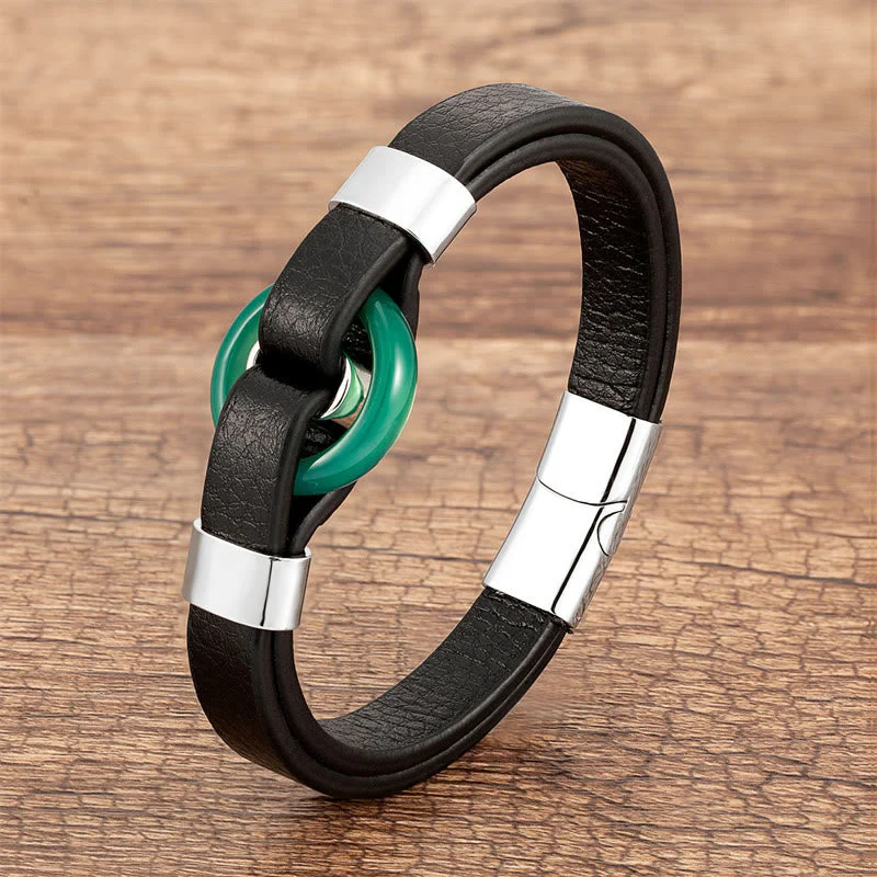 Green Aventurine Leather Magnetic Buckle Bracelet 16-18cm - Image 11