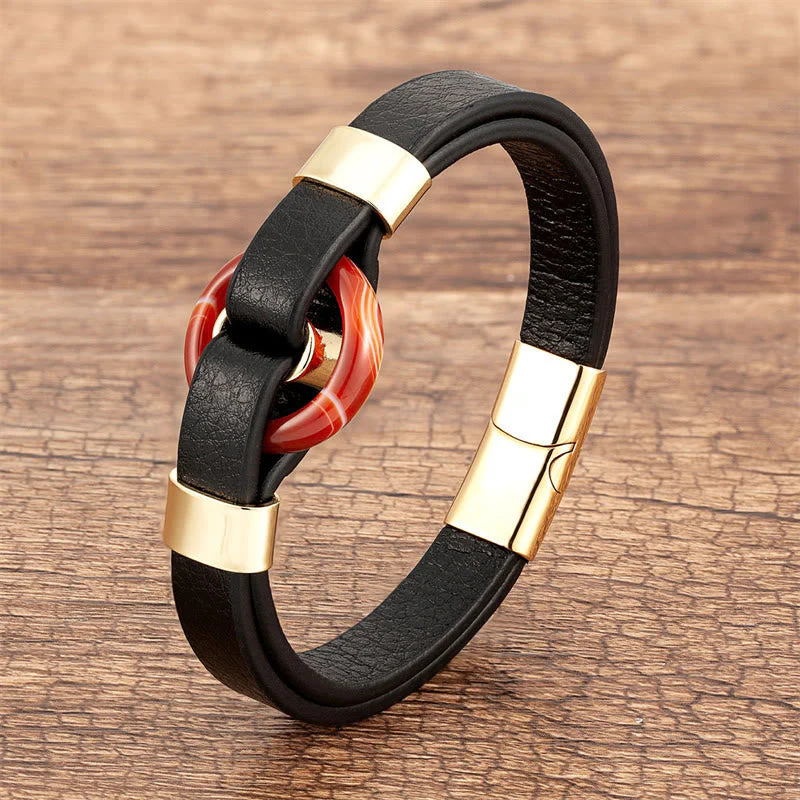 Green Aventurine Leather Magnetic Buckle Bracelet 16-18cm - Image 9