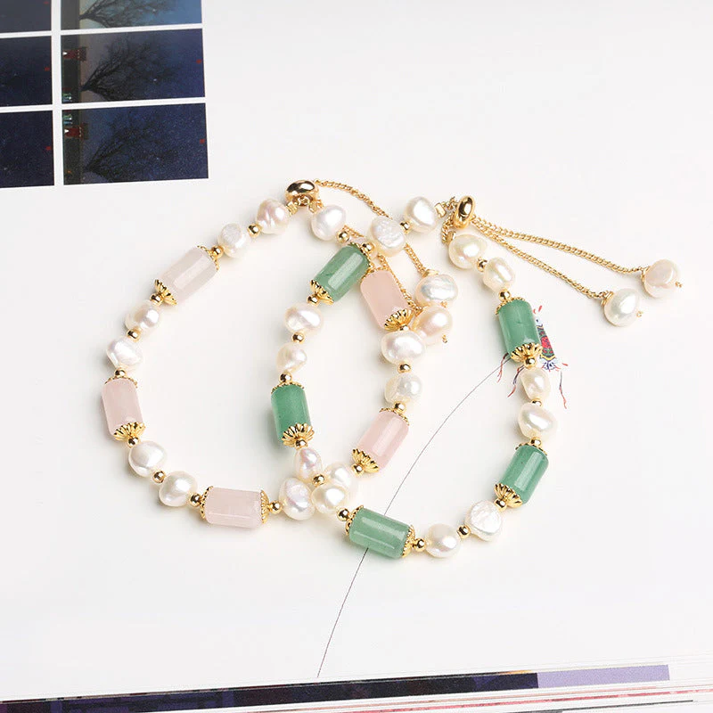Green Aventurine Pearl Pink Crystal Luck Bracelet - Image 2