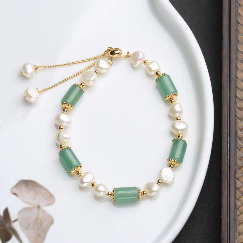 Green Aventurine Pearl Pink Crystal Luck Bracelet - Image 3