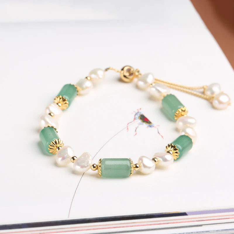 Green Aventurine Pearl Pink Crystal Luck Bracelet - Image 4
