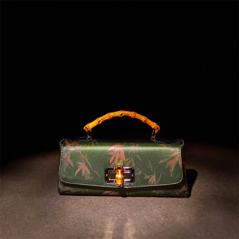 Green Bamboo Leaves Handbag with Metal Chain | Spiritual Accessory - Image 2
