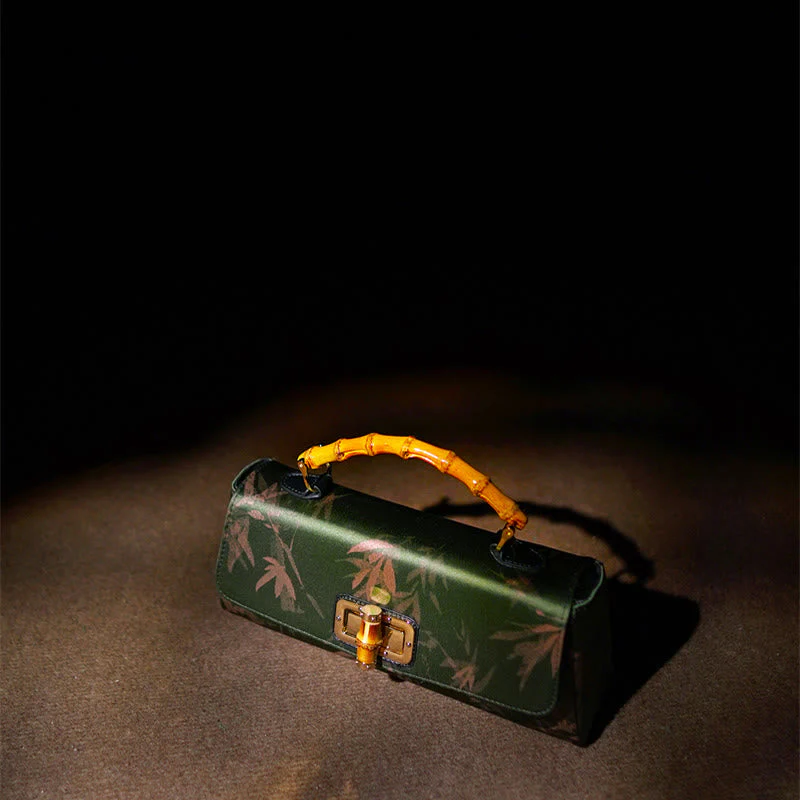 Green Bamboo Leaves Handbag with Metal Chain | Spiritual Accessory - Image 4