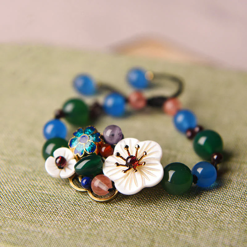Green Agate Blue Agate Shell Flower Bracelet - Image 3