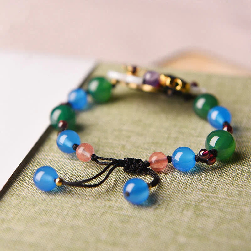 Green Agate Blue Agate Shell Flower Bracelet - Image 4