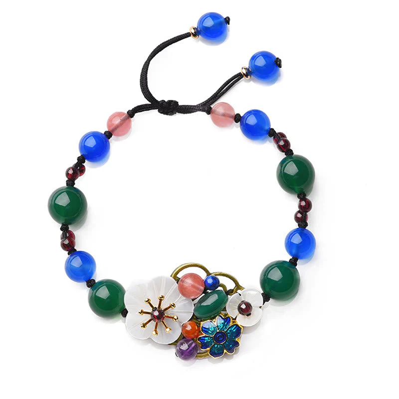 Green Agate Blue Agate Shell Flower Bracelet - Image 5