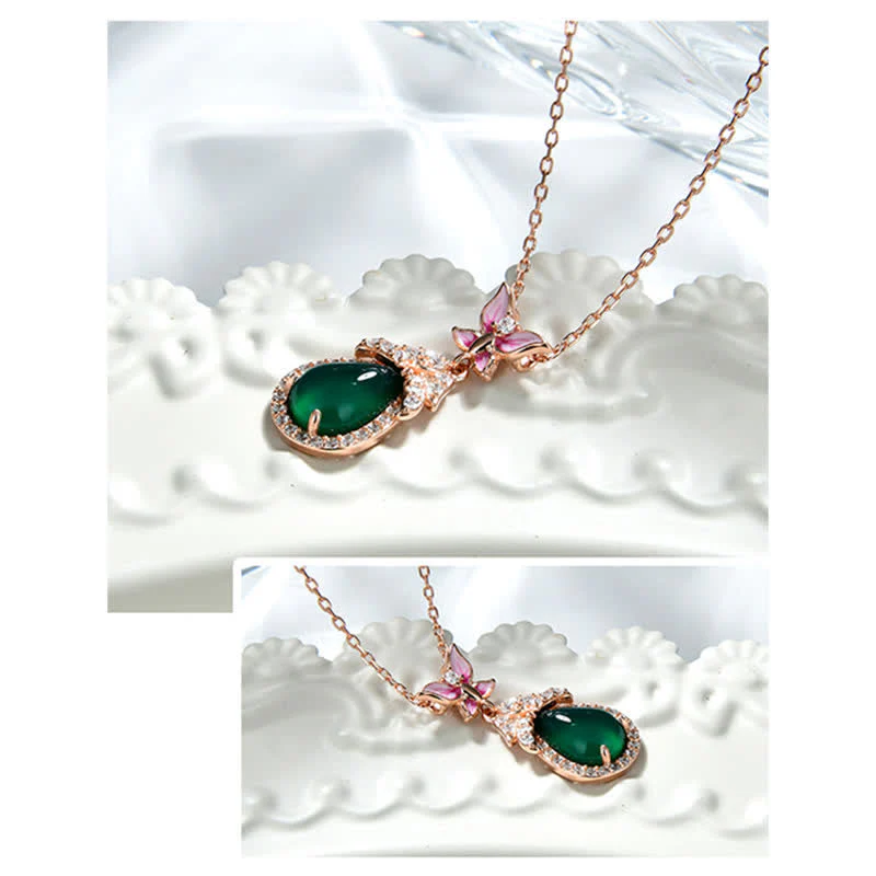 Unisex Green Chalcedony Butterfly Courage Necklace in Silver or Rose Gold - Image 4