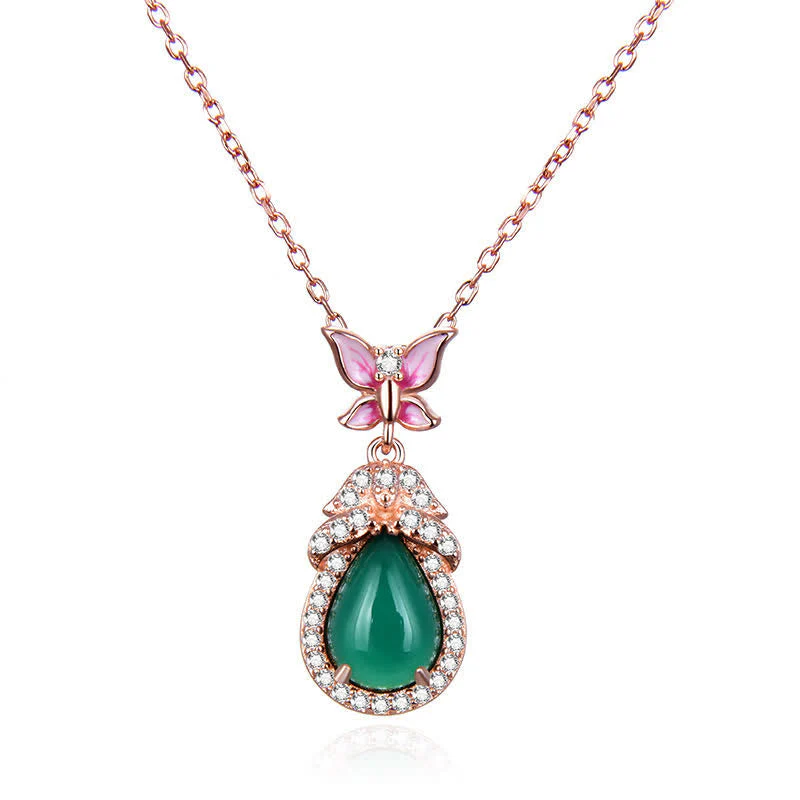 Unisex Green Chalcedony Butterfly Courage Necklace in Silver or Rose Gold - Image 5