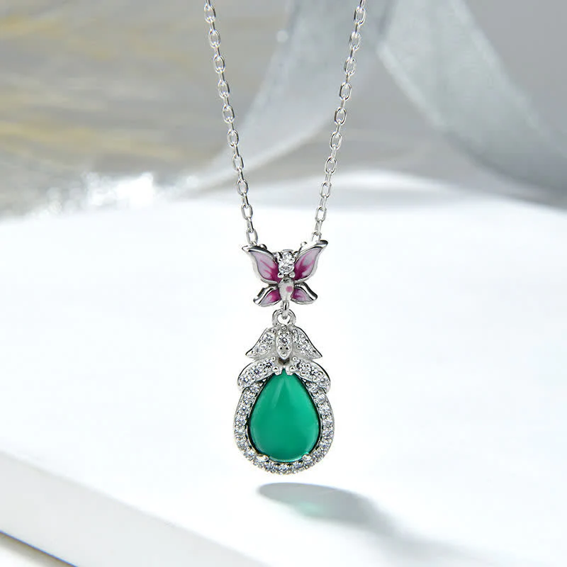 Unisex Green Chalcedony Butterfly Courage Necklace in Silver or Rose Gold - Image 6