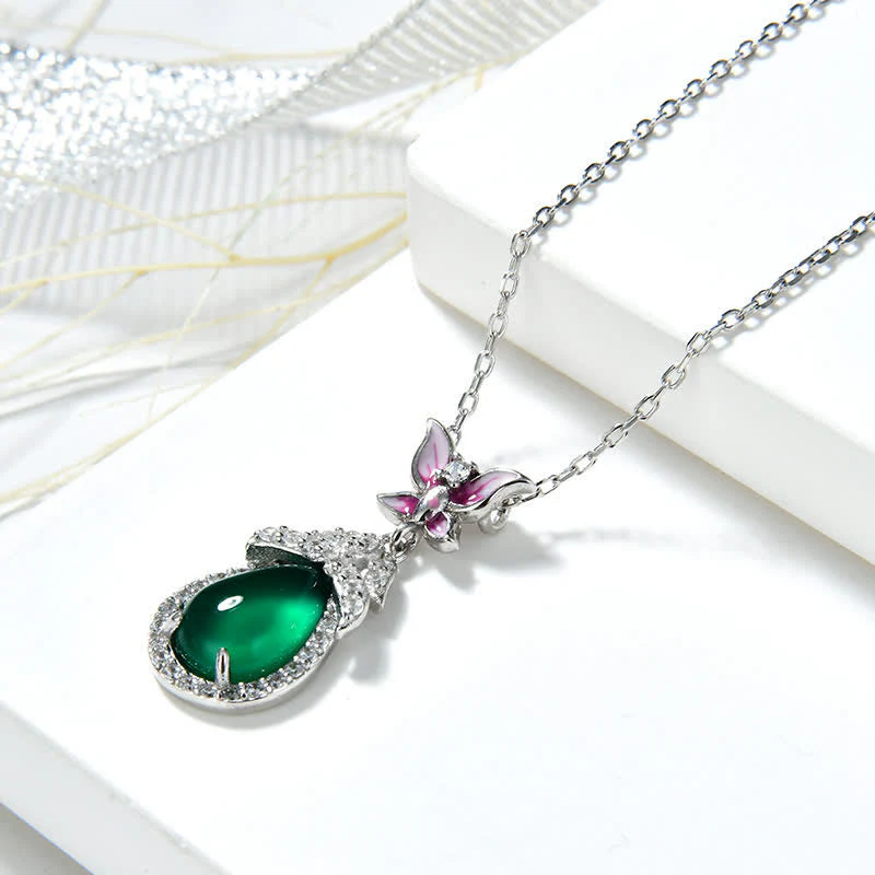 Unisex Green Chalcedony Butterfly Courage Necklace in Silver or Rose Gold - Image 7