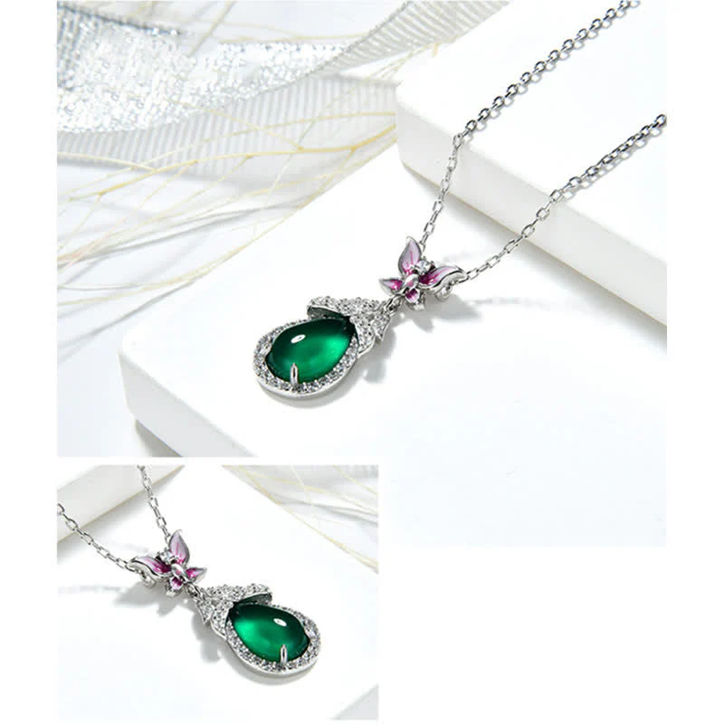 Unisex Green Chalcedony Butterfly Courage Necklace in Silver or Rose Gold - Image 9