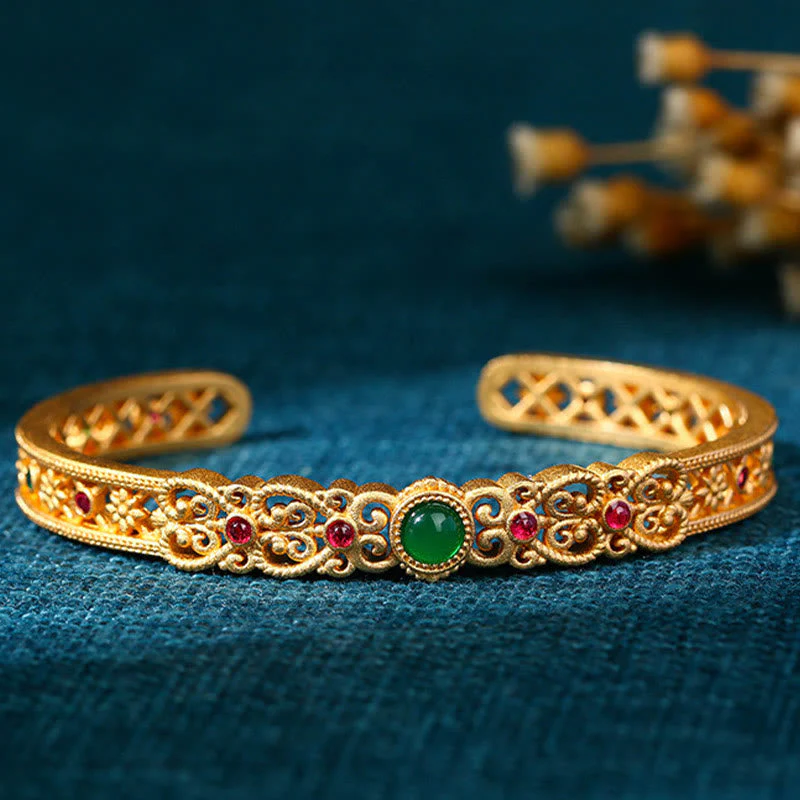 Adjustable Green Chalcedony Copper Strength Cuff Bracelet - Image 2