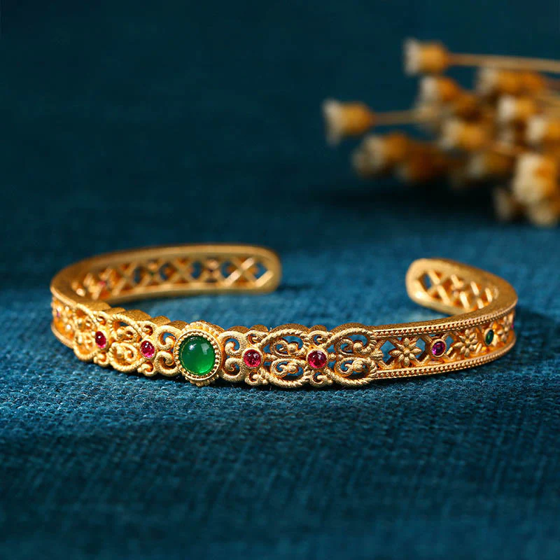 Adjustable Green Chalcedony Copper Strength Cuff Bracelet - Image 3