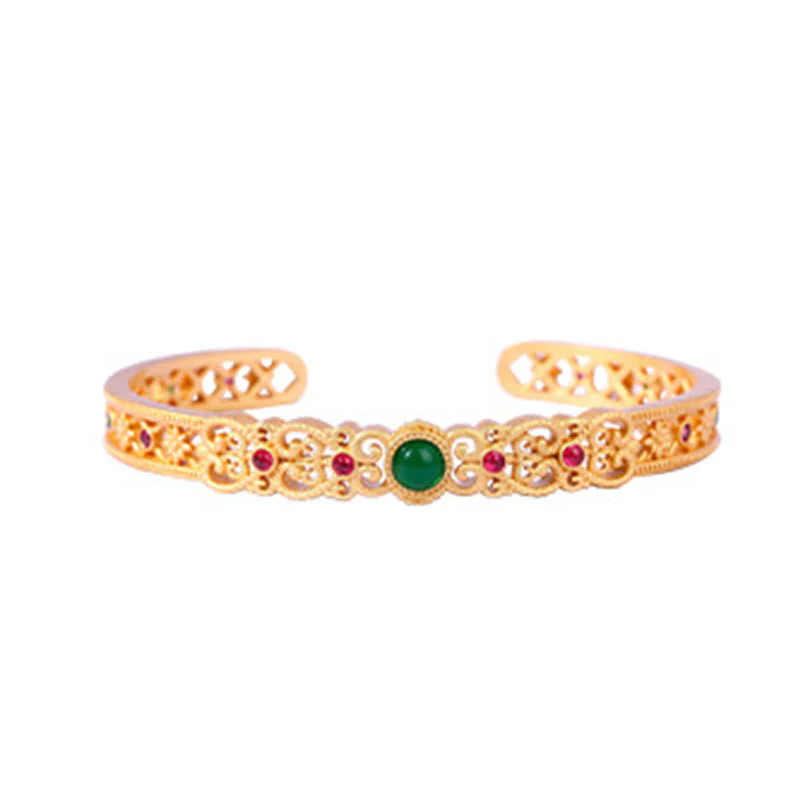 Adjustable Green Chalcedony Copper Strength Cuff Bracelet - Image 4