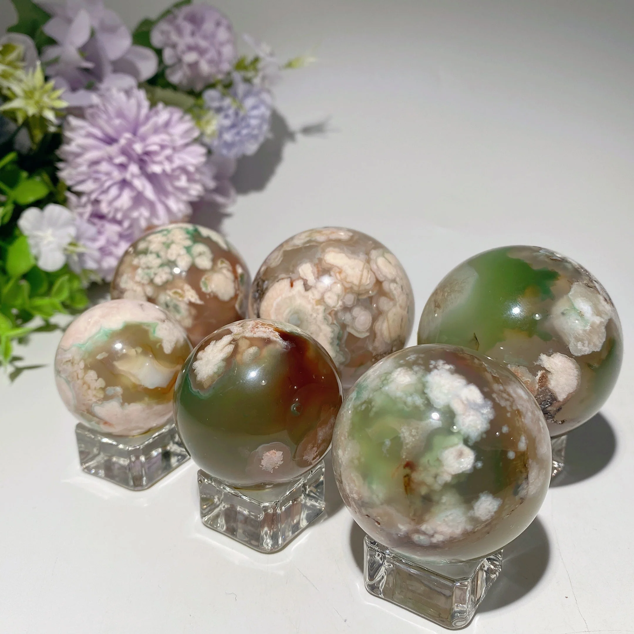 Green Flower Agate Crystal Sphere 1.3"-2.5" Healing Orb - Image 4