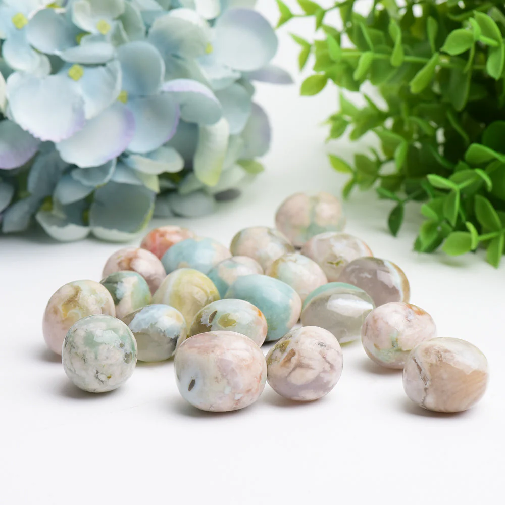 Green Flower Agate Tumbled Stones 0.1-1kg Polished Crystals - Image 2