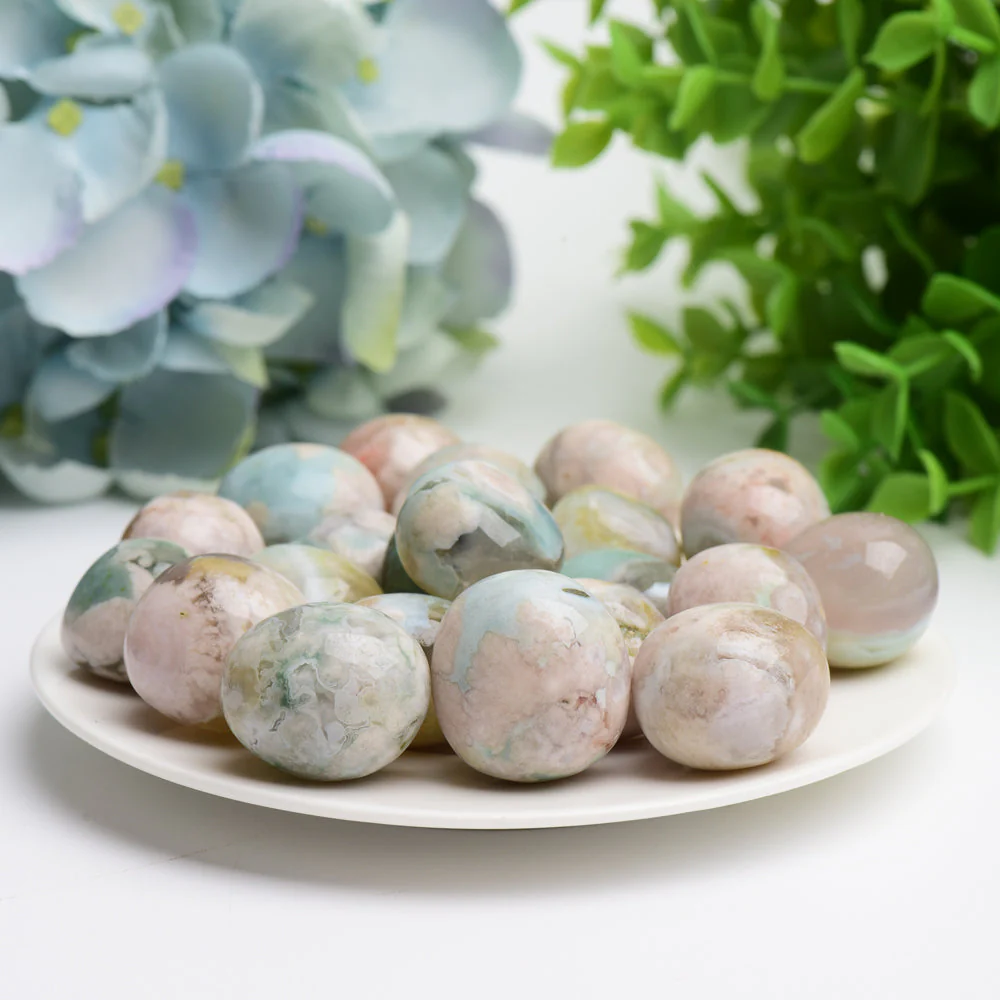 Green Flower Agate Tumbled Stones 0.1-1kg Polished Crystals - Image 3