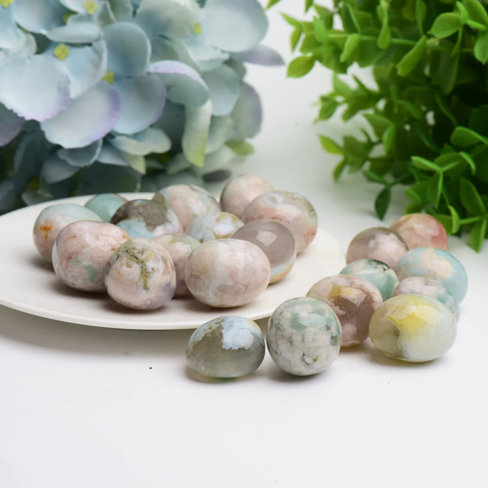Green Flower Agate Tumbled Stones 0.1-1kg Polished Crystals - Image 4
