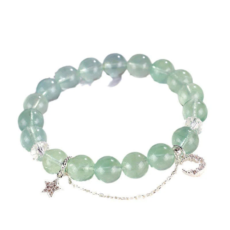 10mm Green Fluorite Bracelet with Moon & Star Charms - Image 6