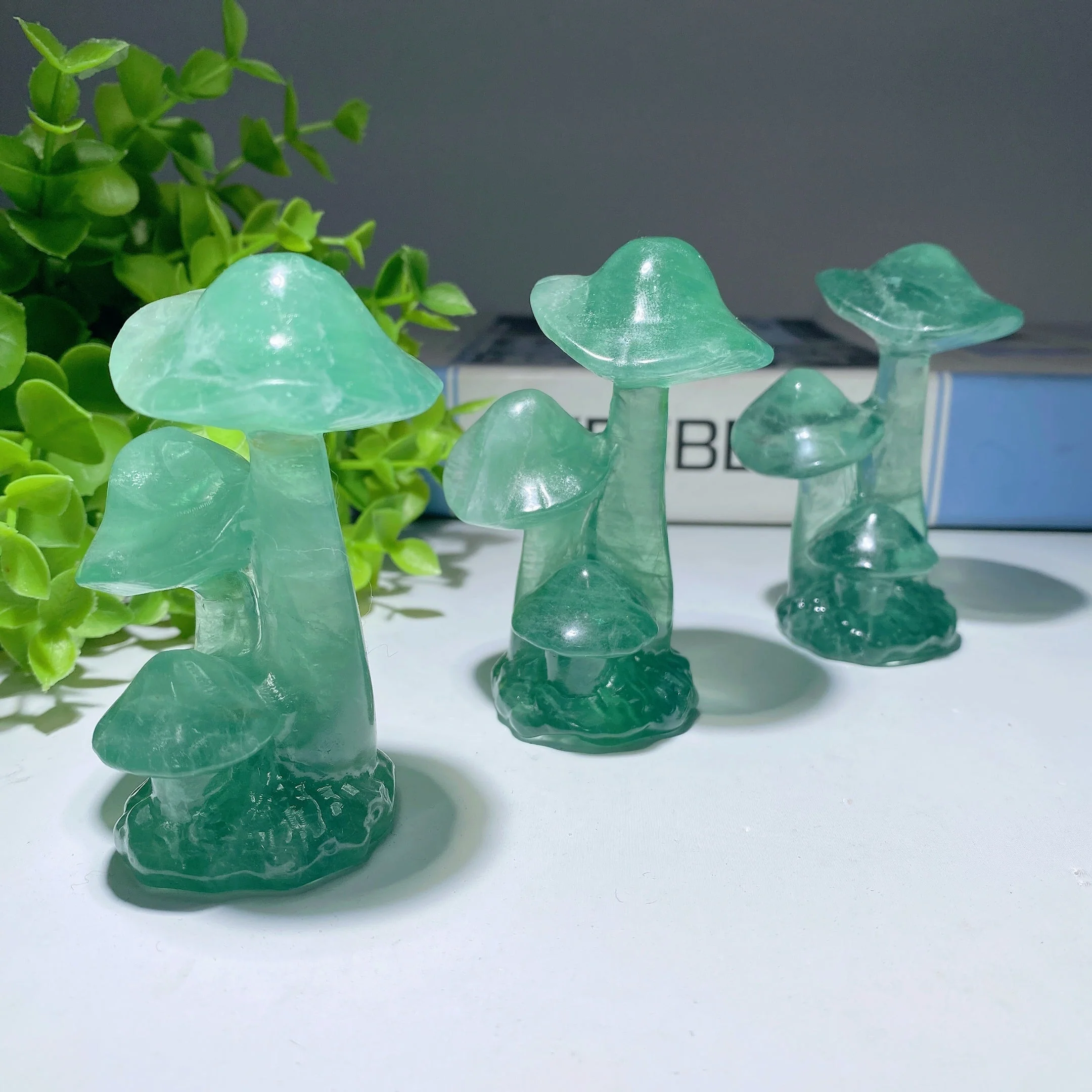3-Inch Green Fluorite Crystal Mushroom Figurine Healing Sculpture - Image 3