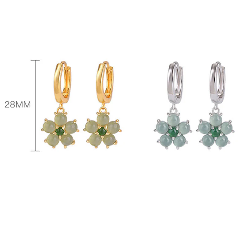 925 Sterling Silver Gold Plated Green Jade Flower Earrings for Prosperity - Image 7