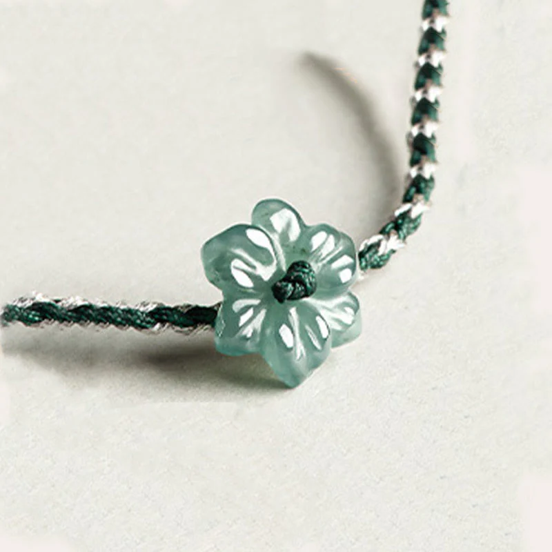 Green Jade Orchid Prosperity Bracelet with Braided String - Image 10