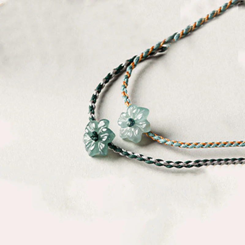 Green Jade Orchid Prosperity Bracelet with Braided String - Image 11
