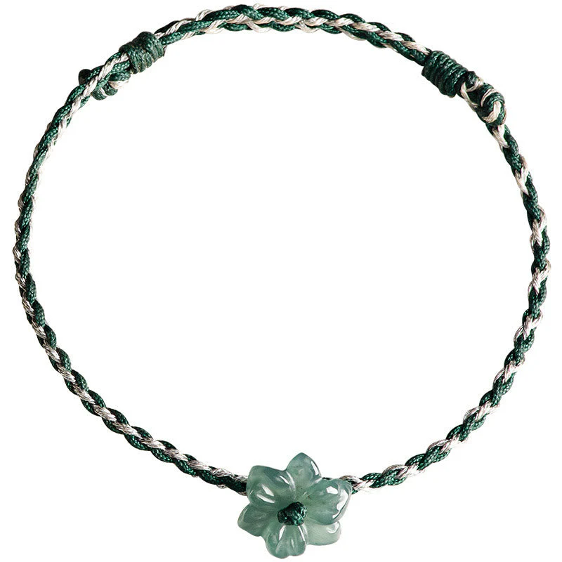 Green Jade Orchid Prosperity Bracelet with Braided String - Image 12