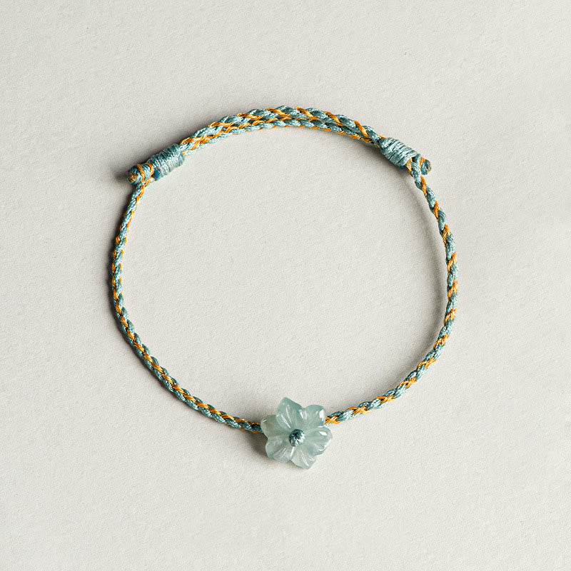 Green Jade Orchid Prosperity Bracelet with Braided String - Image 13