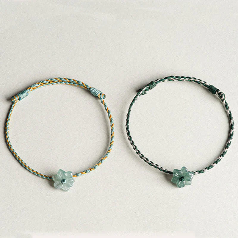 Green Jade Orchid Prosperity Bracelet with Braided String - Image 15