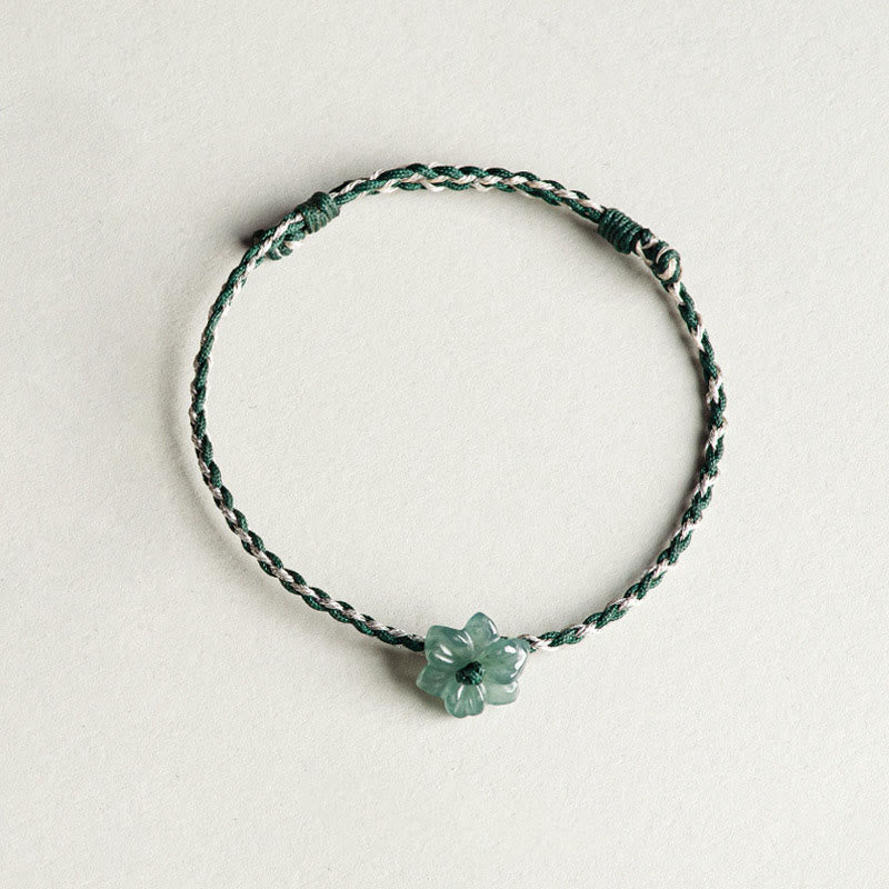 Green Jade Orchid Prosperity Bracelet with Braided String - Image 6