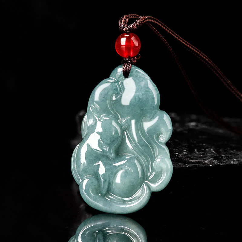 Green Jade Necklace with Nine Tailed Fox Pendant - Image 2