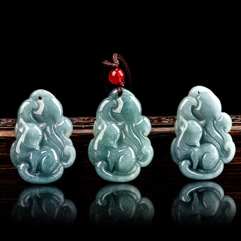 Green Jade Necklace with Nine Tailed Fox Pendant - Image 5