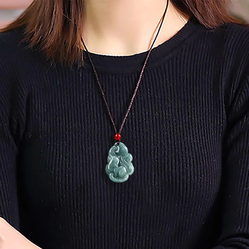 Green Jade Necklace with Nine Tailed Fox Pendant - Image 8