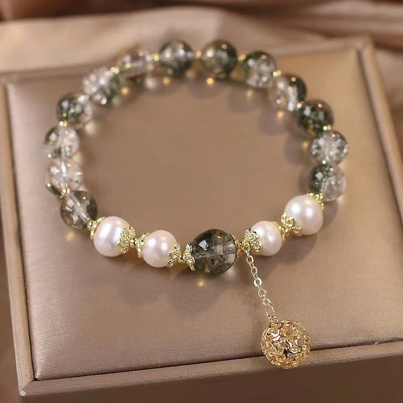 Green Phantom & Pearl Self-acceptance Bracelet 8mm Beads - Image 2