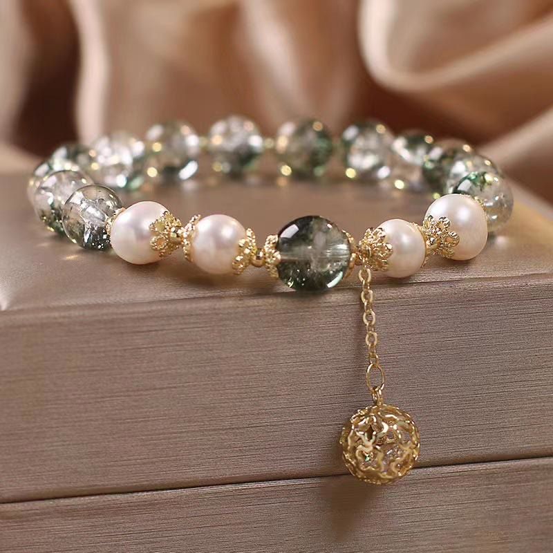 Green Phantom & Pearl Self-acceptance Bracelet 8mm Beads - Image 3