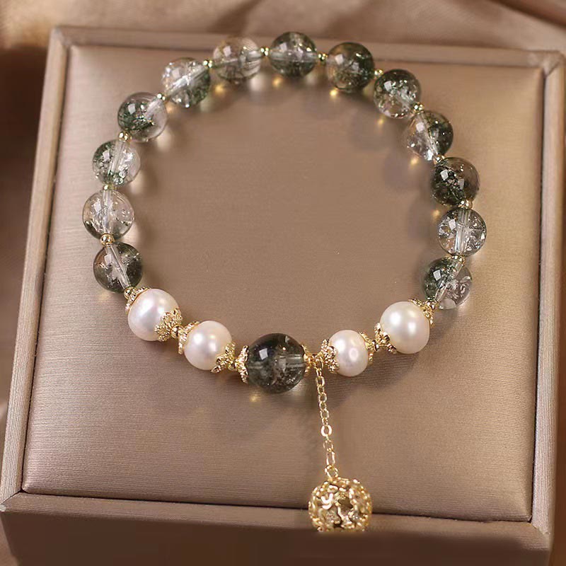 Green Phantom & Pearl Self-acceptance Bracelet 8mm Beads - Image 4