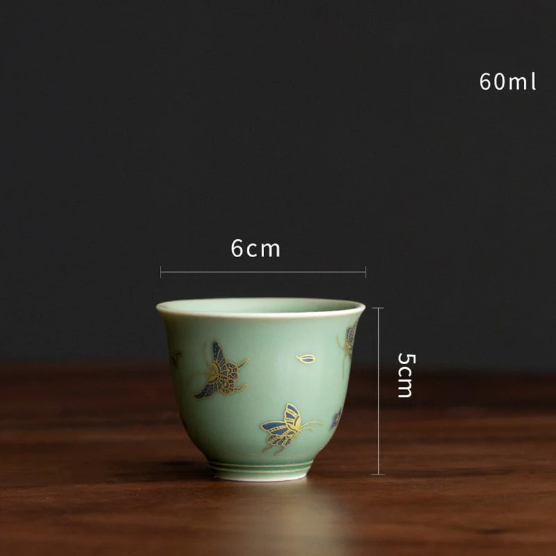 Green Porcelain Gaiwan Tea Set | Butterfly Flower & Salmon Design - Image 14