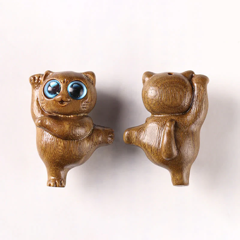 Green Sandalwood Dancing Cat Figurine 3.7cm Positive Energy - Image 10