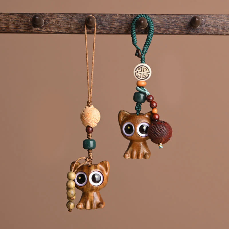 Green Sandalwood Koi Fish Lucky Cat Key Chain Decoration - Image 2