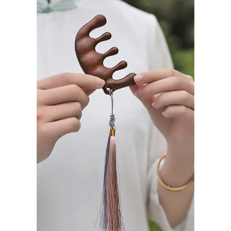 Green Sandalwood Tassel Massage Comb for Soothing Relaxation - Image 12
