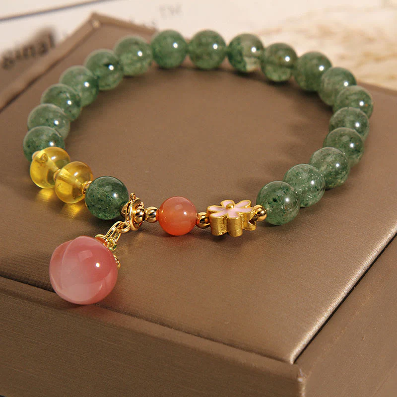 Green Strawberry Quartz Love Peach Charm Bracelet for Emotional Balance - Image 6