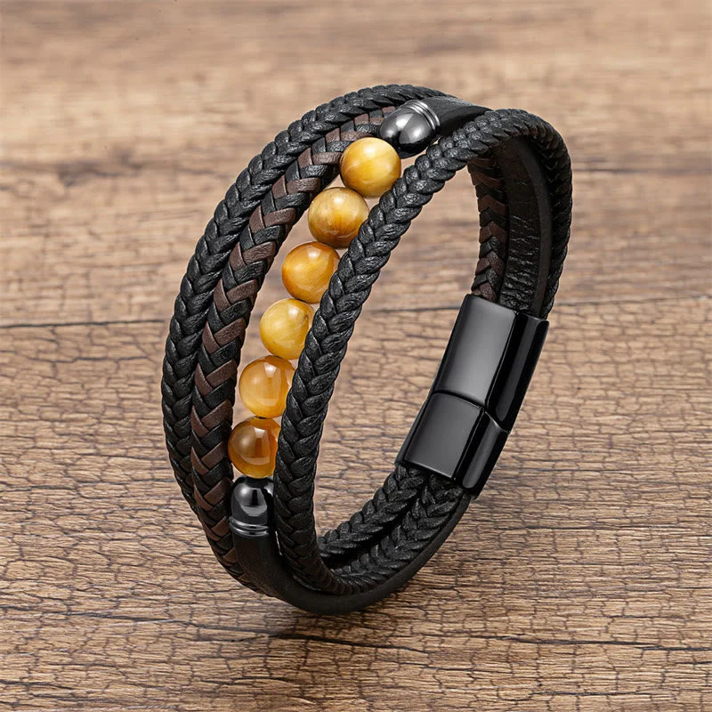 Green Tiger Eye 16-18cm Positive Leather Bracelet - Image 4