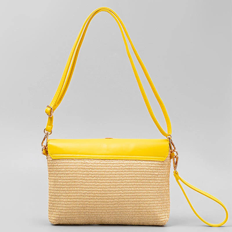 Hamsa Straw Crossbody Bag with Elephant & Flower Designs - Image 5
