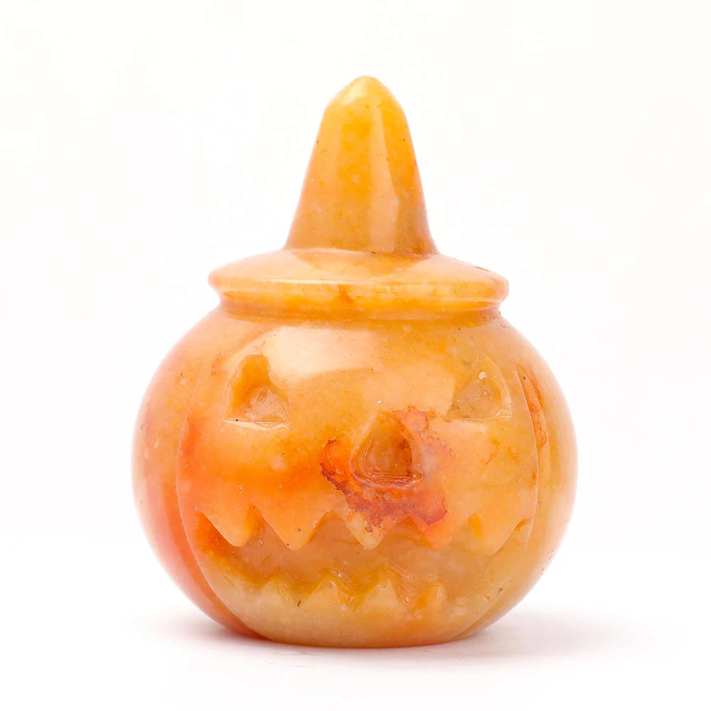 Hand Carved Gemstone Pumpkin Figurine 2" for Halloween Decor - Image 10