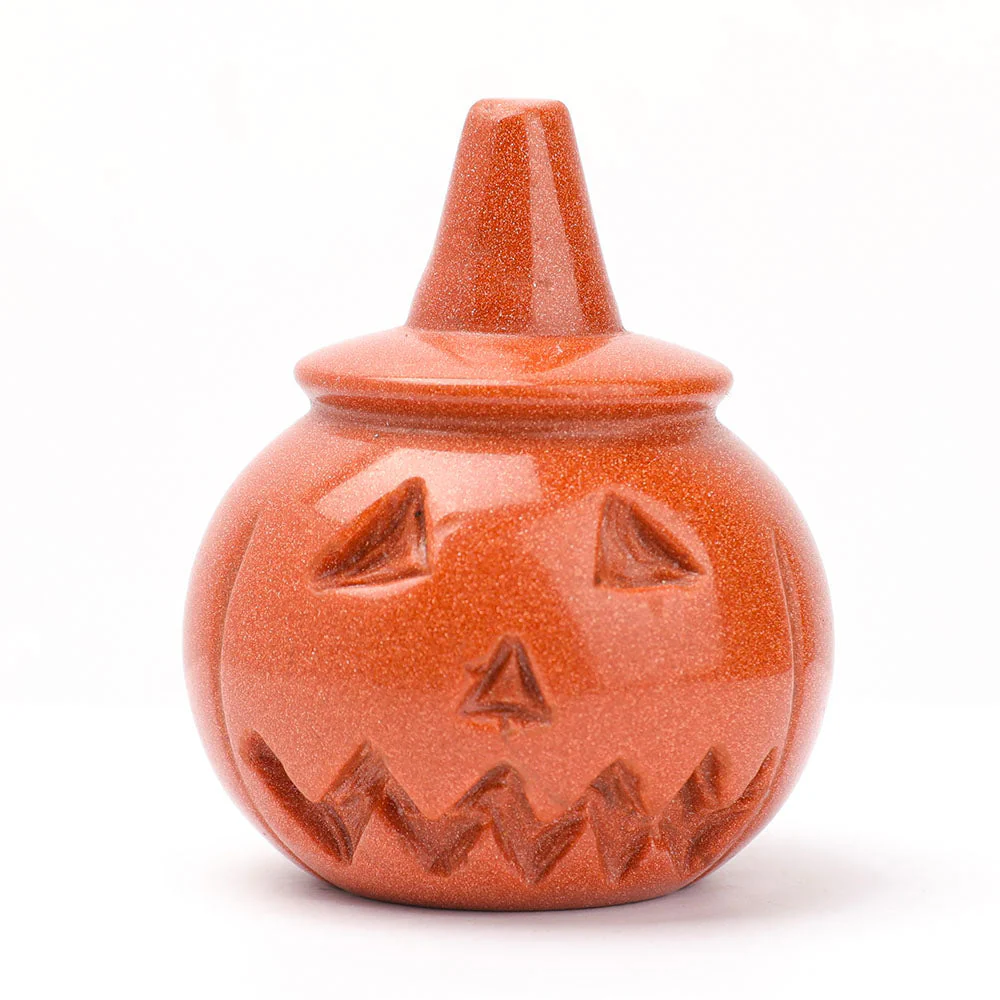Hand Carved Gemstone Pumpkin Figurine 2" for Halloween Decor - Image 5