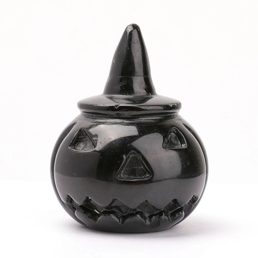 Hand Carved Gemstone Pumpkin Figurine 2" for Halloween Decor - Image 6
