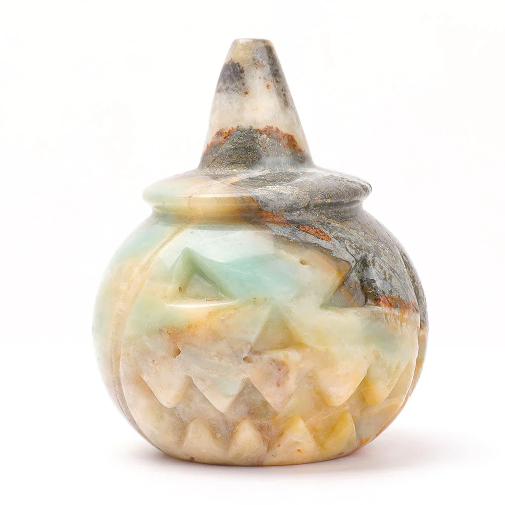 Hand Carved Gemstone Pumpkin Figurine 2" for Halloween Decor - Image 8