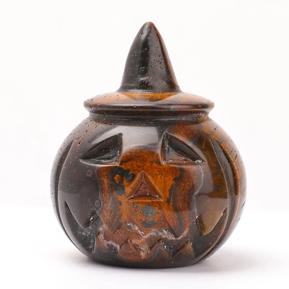 Hand Carved Gemstone Pumpkin Figurine 2" for Halloween Decor - Image 9